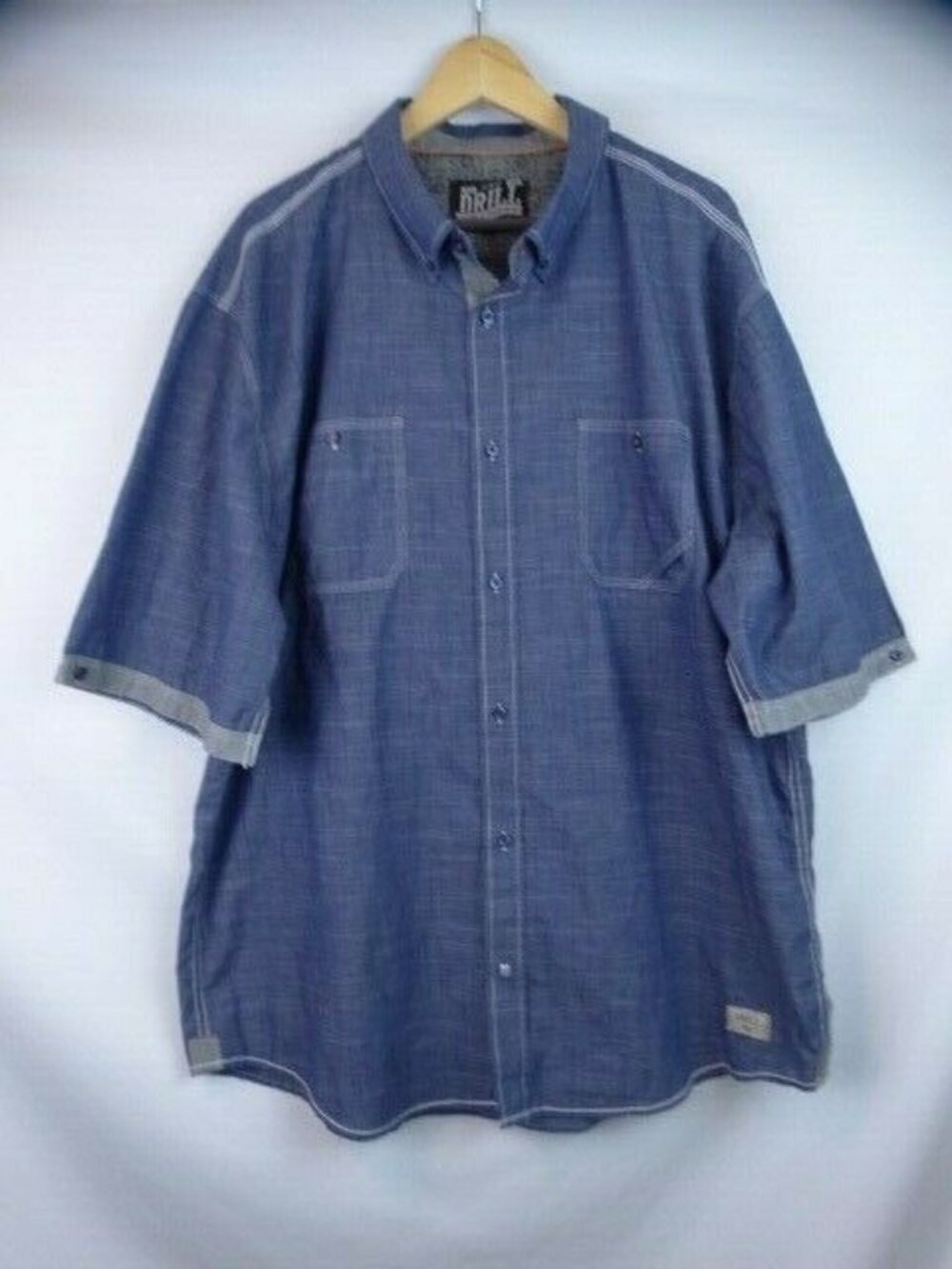 Drill Clothing Company Button Down Shirt Men's Size 3X Blue Short Sleeve Top
